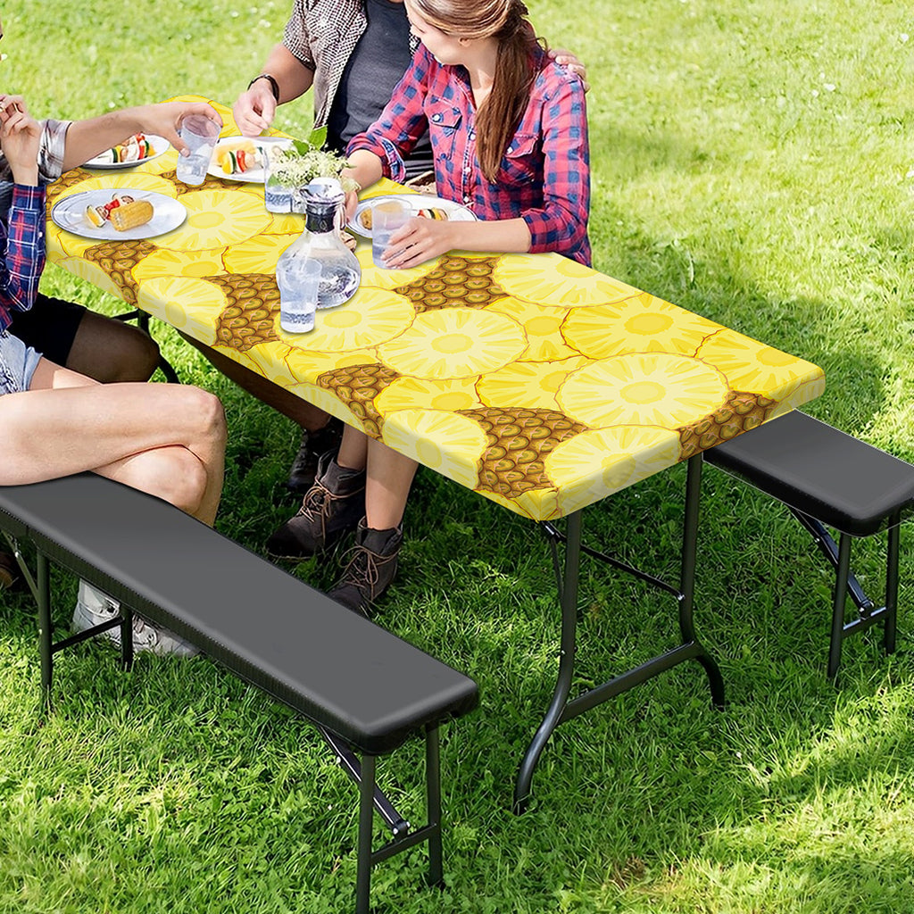 Pineapple Slices Pattern Print Picnic Table Cover