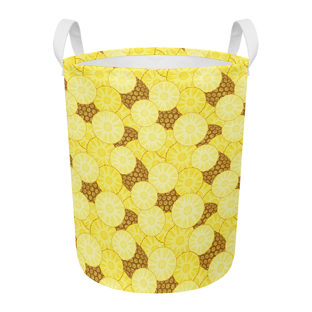 Pineapple Slices Pattern Print Round Laundry Basket