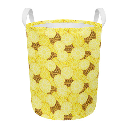 Pineapple Slices Pattern Print Round Laundry Basket