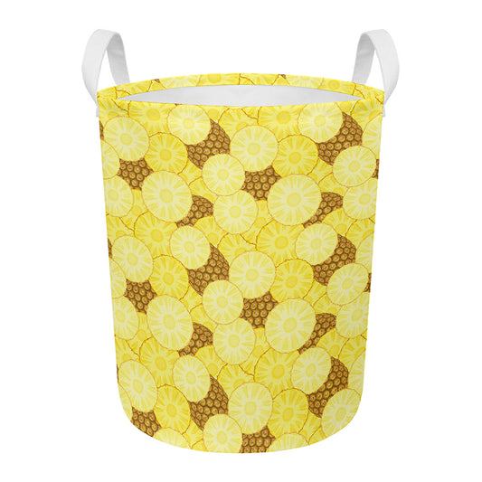 Pineapple Slices Pattern Print Round Laundry Basket