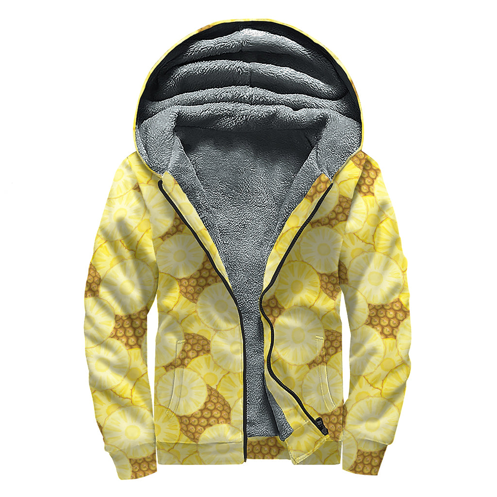 Pineapple Slices Pattern Print Sherpa Lined Zip Up Hoodie
