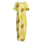 Pineapple Slices Pattern Print Short Sleeve Long Nightdress