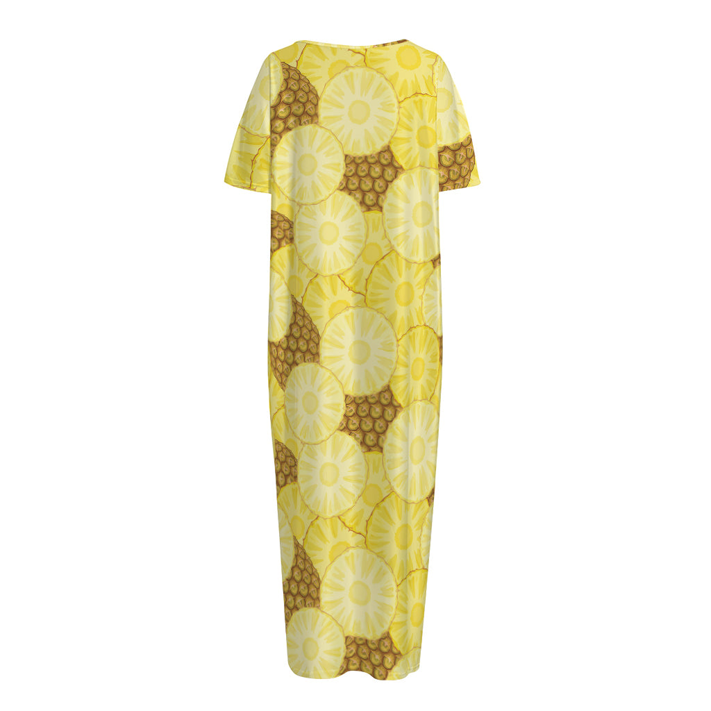 Pineapple Slices Pattern Print Short Sleeve Long Nightdress