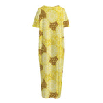Pineapple Slices Pattern Print Short Sleeve Long Nightdress