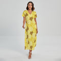Pineapple Slices Pattern Print Short Sleeve Maxi Dress
