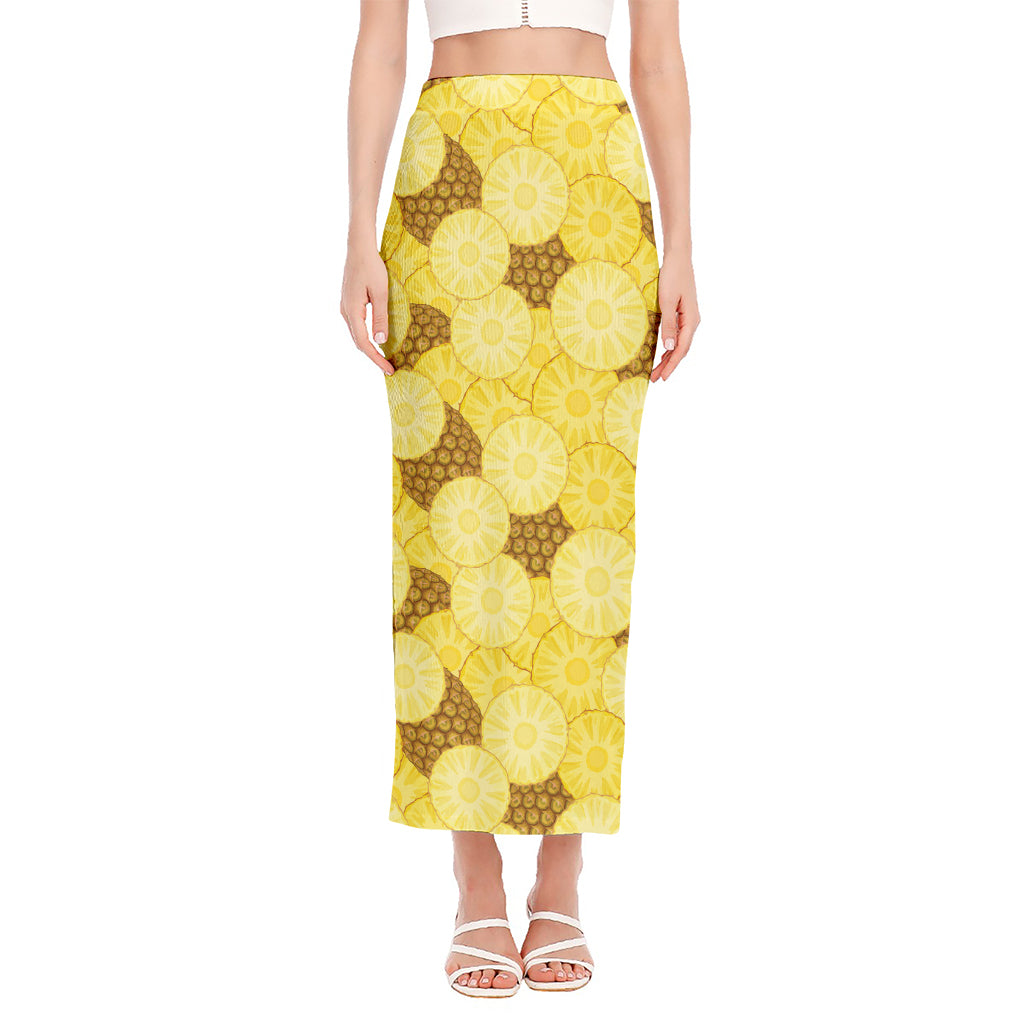 Pineapple Slices Pattern Print Side Slit Maxi Skirt
