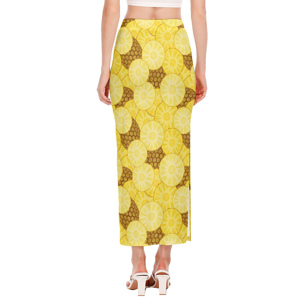 Pineapple Slices Pattern Print Side Slit Maxi Skirt