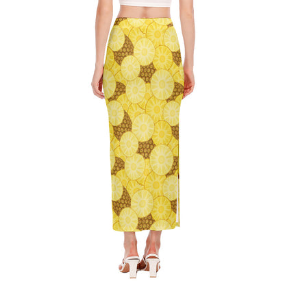 Pineapple Slices Pattern Print Side Slit Maxi Skirt