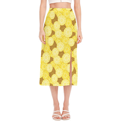 Pineapple Slices Pattern Print Side Slit Midi Skirt