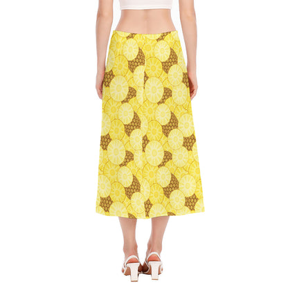 Pineapple Slices Pattern Print Side Slit Midi Skirt