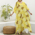 Pineapple Slices Pattern Print Silk V-Neck Kaftan Dress