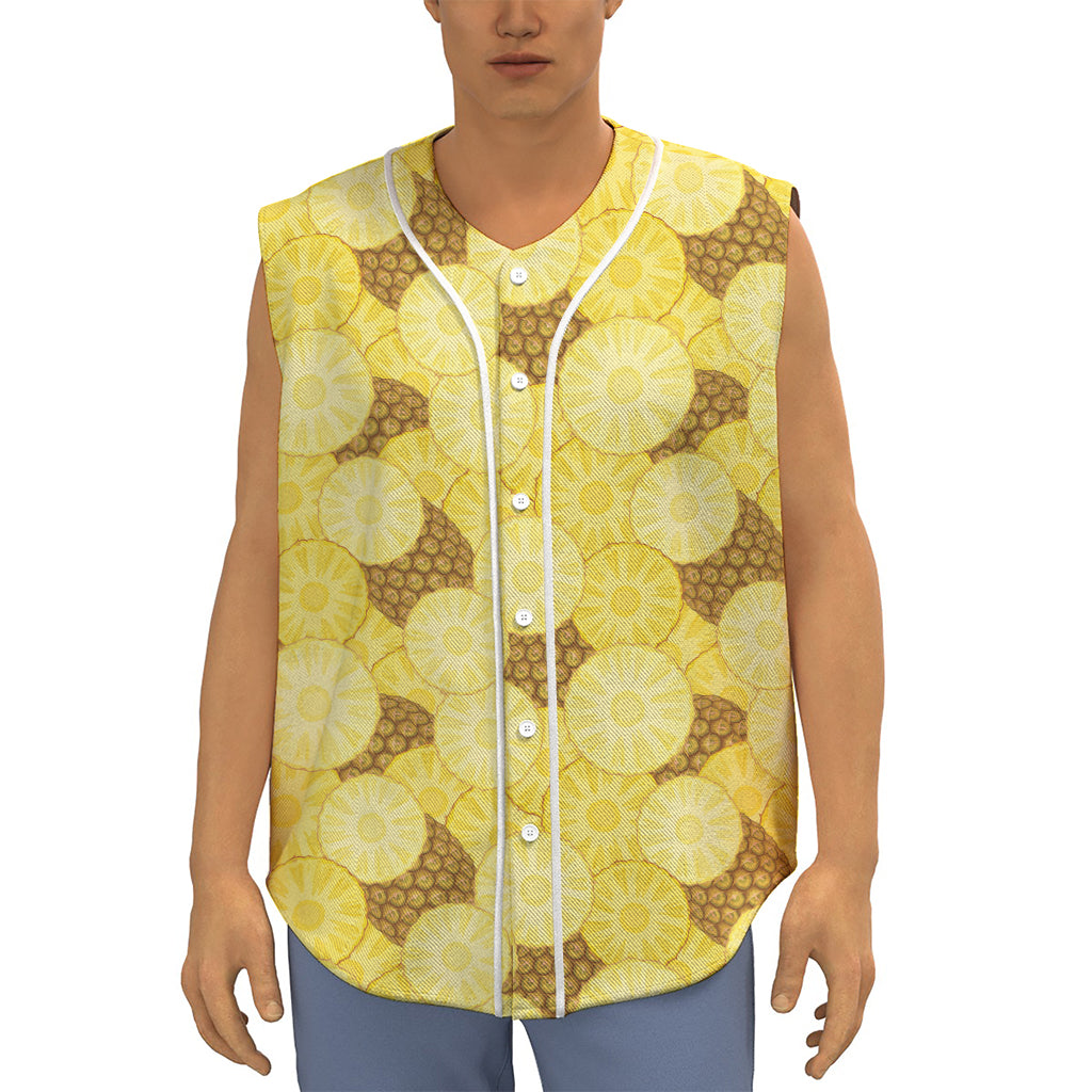 Pineapple Slices Pattern Print Sleeveless Baseball Jersey
