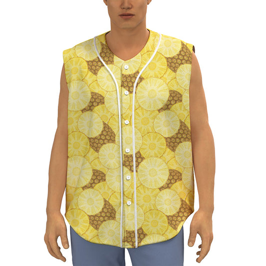 Pineapple Slices Pattern Print Sleeveless Baseball Jersey