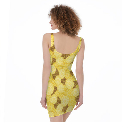 Pineapple Slices Pattern Print Sleeveless Bodycon Dress