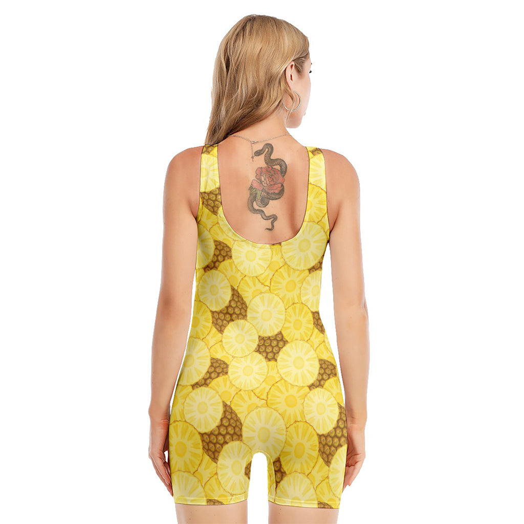 Pineapple Slices Pattern Print Sleeveless One Piece Swimsuit