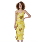 Pineapple Slices Pattern Print Slim Fit Midi Cami Dress