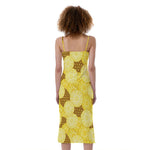 Pineapple Slices Pattern Print Slim Fit Midi Cami Dress