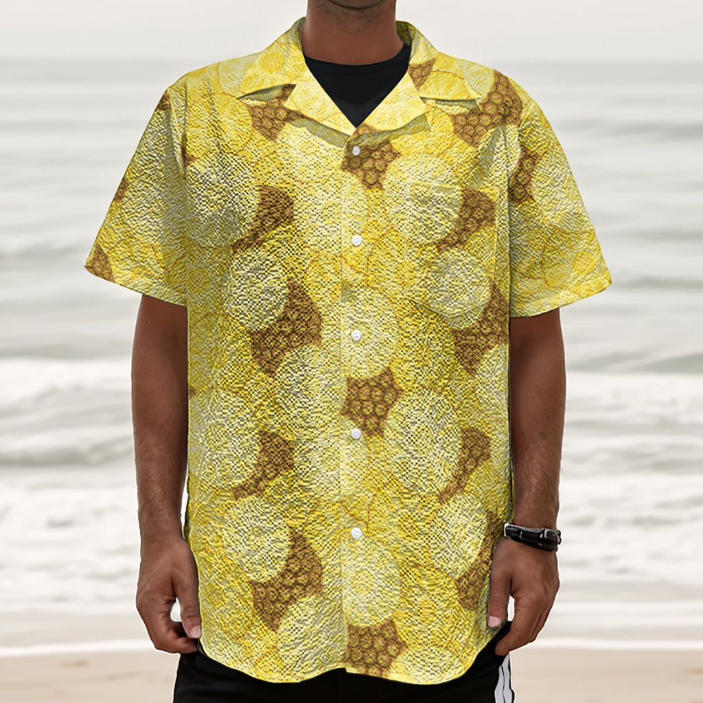 Pineapple Slices Pattern Print Textured Short Sleeve Shirt