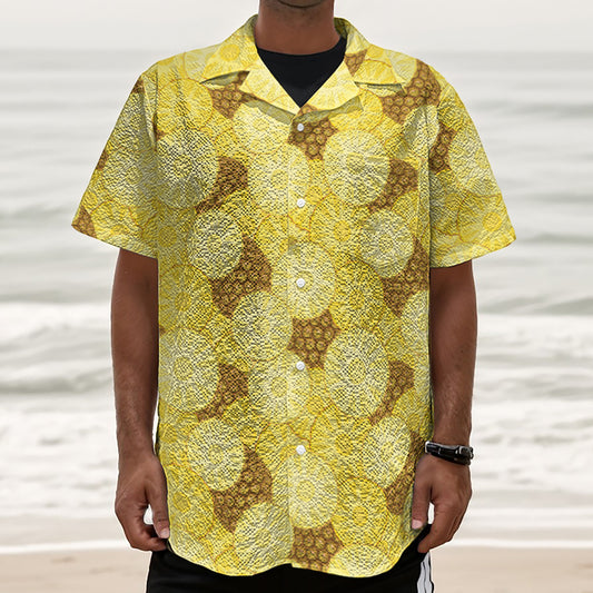 Pineapple Slices Pattern Print Textured Short Sleeve Shirt