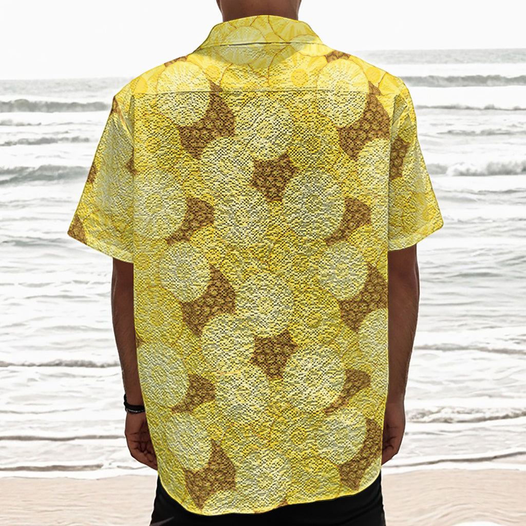 Pineapple Slices Pattern Print Textured Short Sleeve Shirt