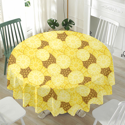 Pineapple Slices Pattern Print Waterproof Round Tablecloth