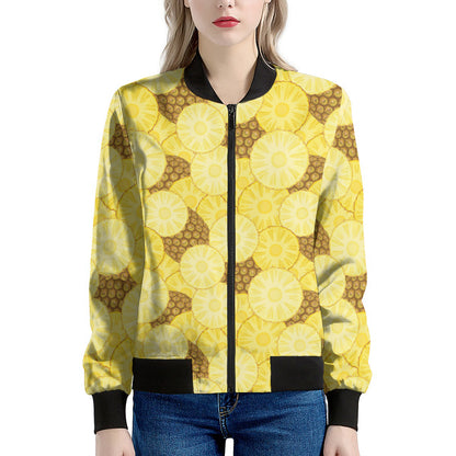 Pineapple Slices Pattern Print Women's Bomber Jacket