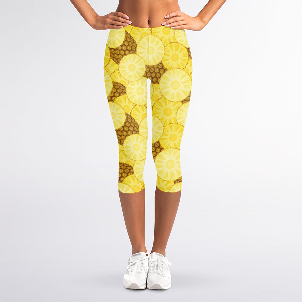 Pineapple Slices Pattern Print Women's Capri Leggings