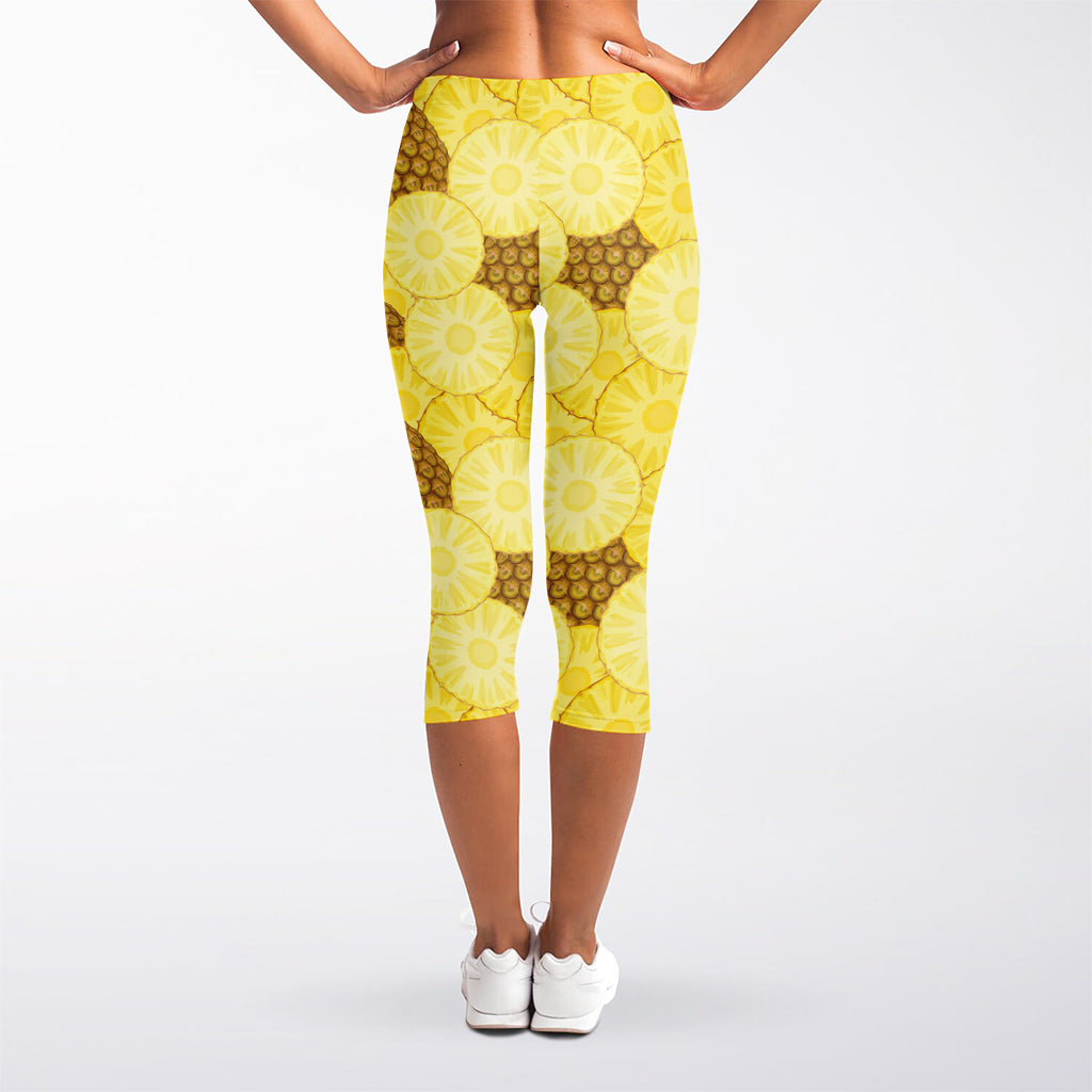 Pineapple Slices Pattern Print Women's Capri Leggings