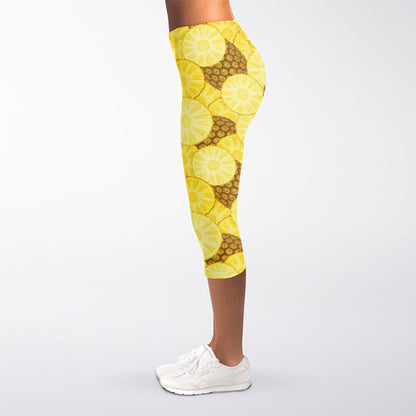 Pineapple Slices Pattern Print Women's Capri Leggings