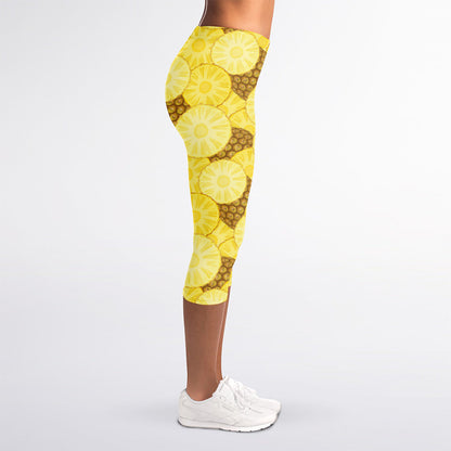 Pineapple Slices Pattern Print Women's Capri Leggings