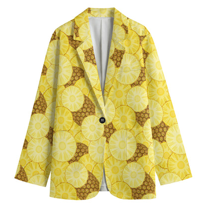 Pineapple Slices Pattern Print Women's Cotton Blazer