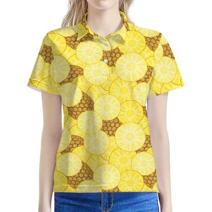 Pineapple Slices Pattern Print Women's Polo Shirt