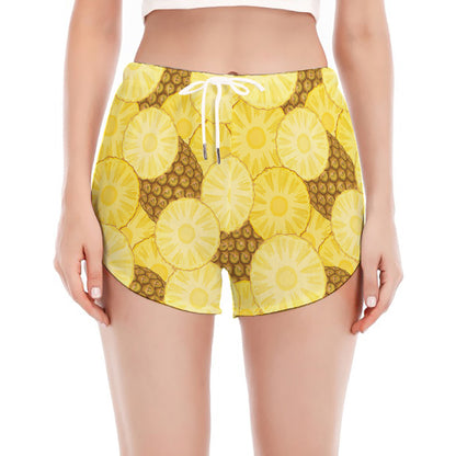 Pineapple Slices Pattern Print Women's Split Running Shorts