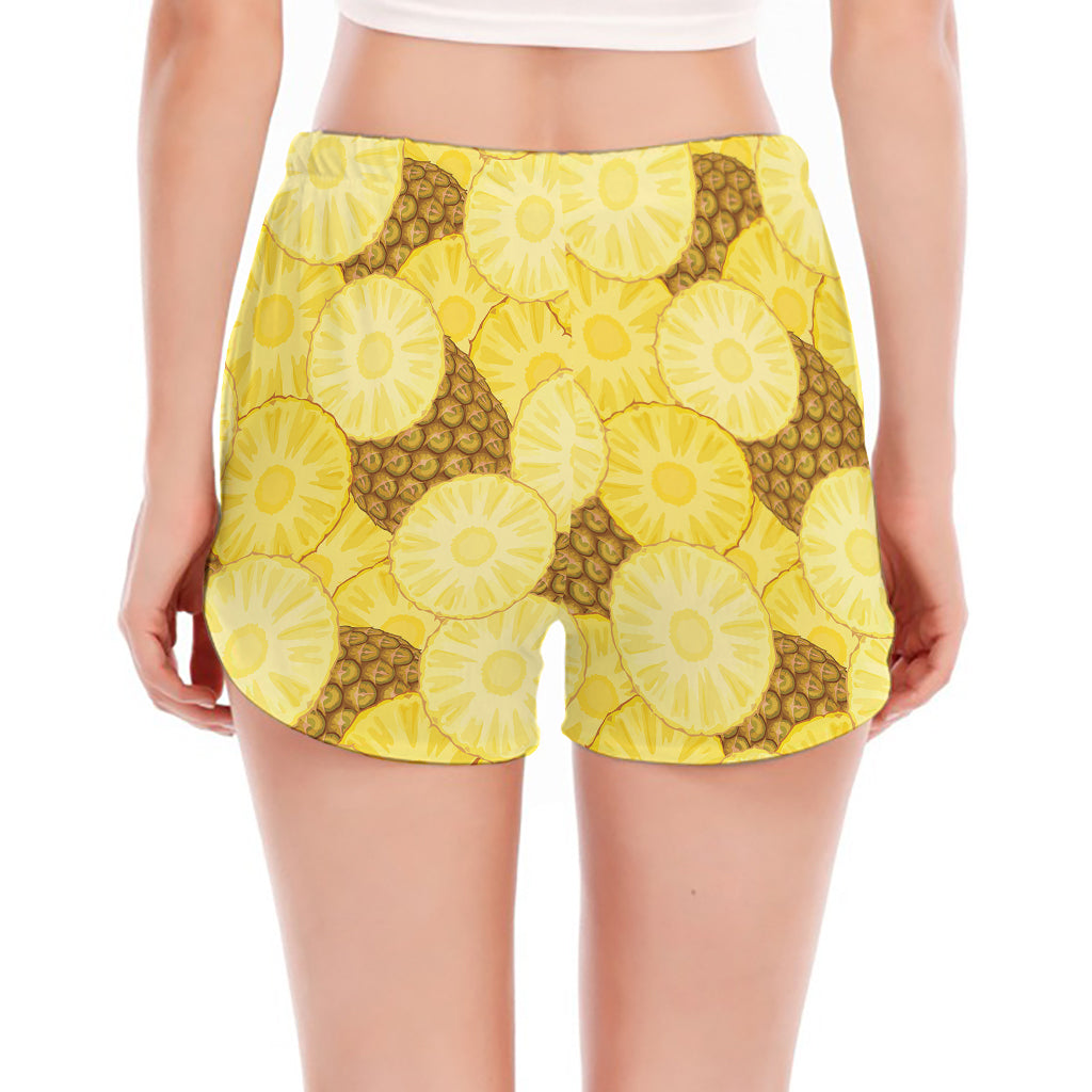 Pineapple Slices Pattern Print Women's Split Running Shorts