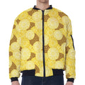 Pineapple Slices Pattern Print Zip Sleeve Bomber Jacket