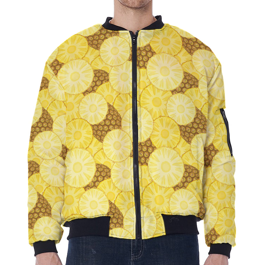 Pineapple Slices Pattern Print Zip Sleeve Bomber Jacket