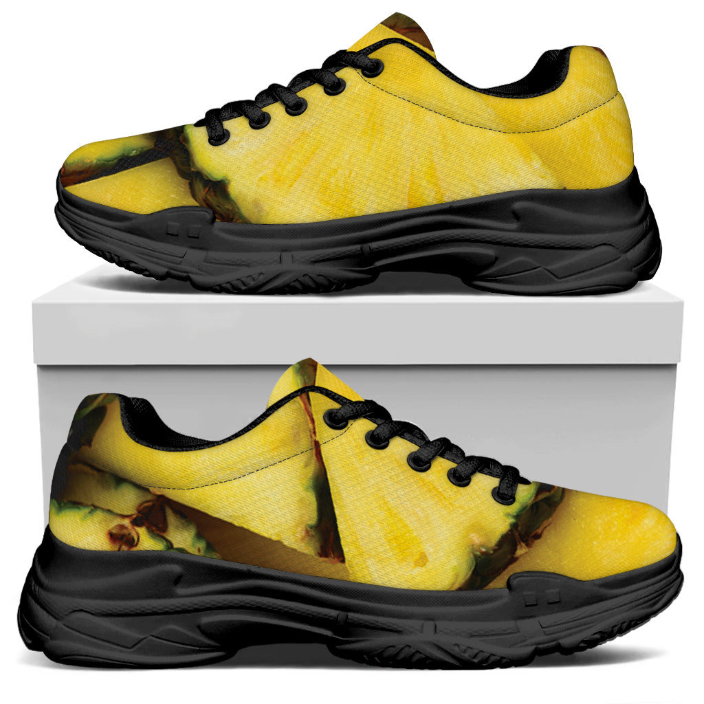 Pineapple Slices Print Black Chunky Shoes