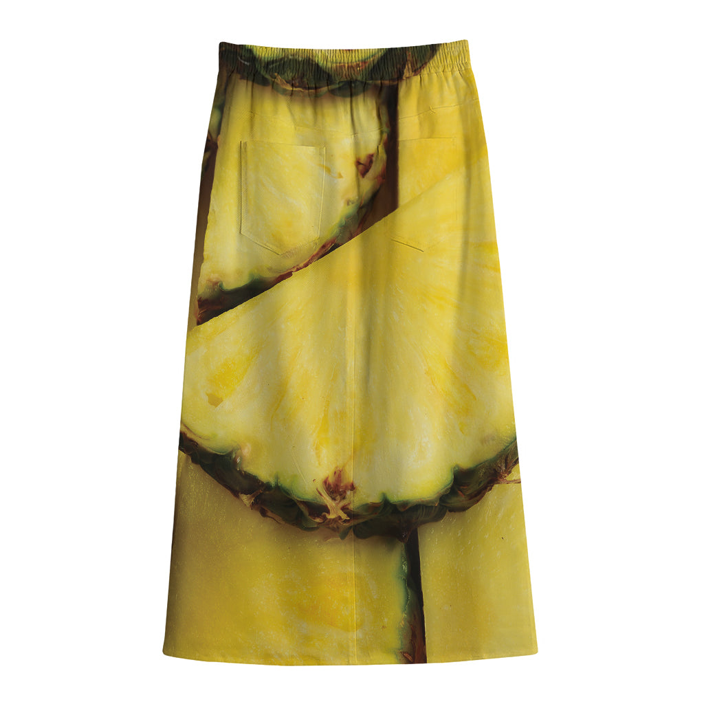 Pineapple Slices Print Cotton Front Slit Maxi Skirt
