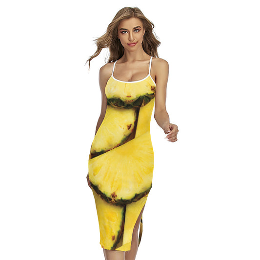 Pineapple Slices Print Cross Back Cami Dress