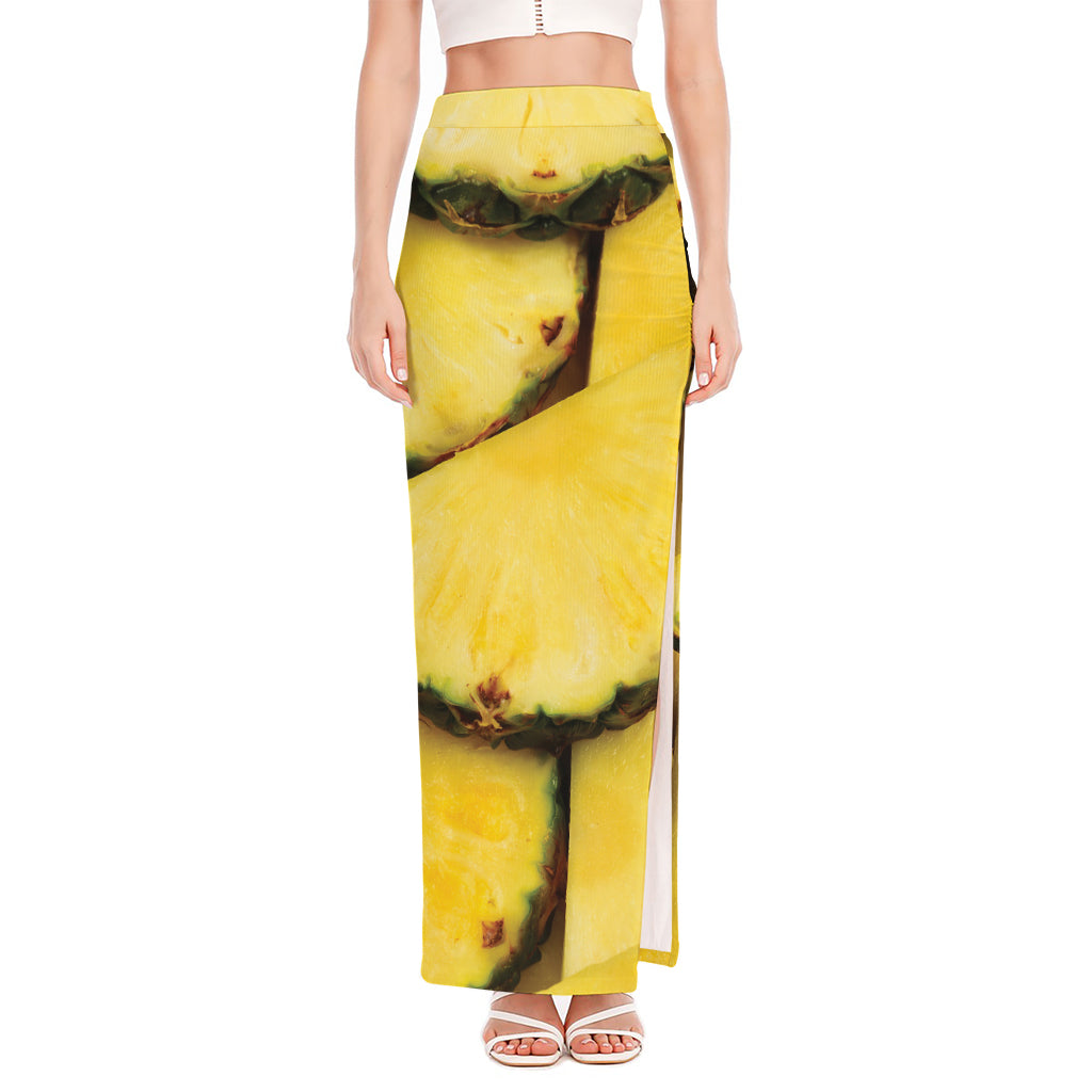 Pineapple Slices Print High Slit Maxi Skirt
