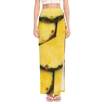 Pineapple Slices Print High Slit Maxi Skirt