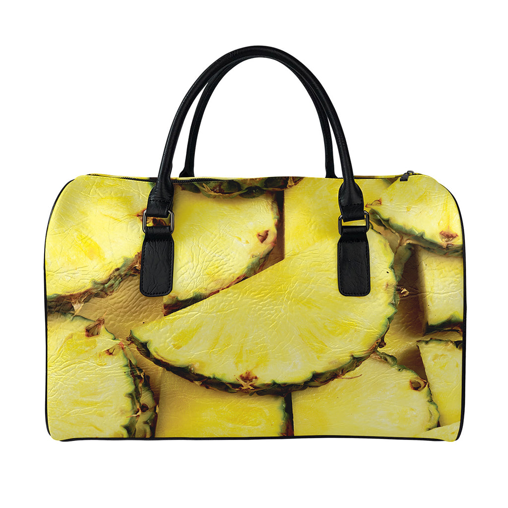 Pineapple Slices Print Leather Duffle Bag