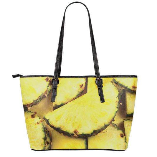 Pineapple Slices Print Leather Tote Bag