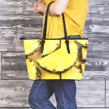 Pineapple Slices Print Leather Tote Bag