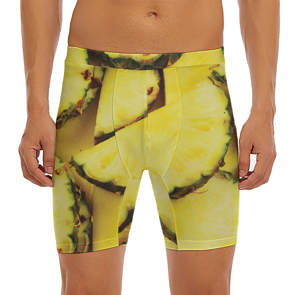 Pineapple Slices Print Men's Long Boxer Briefs