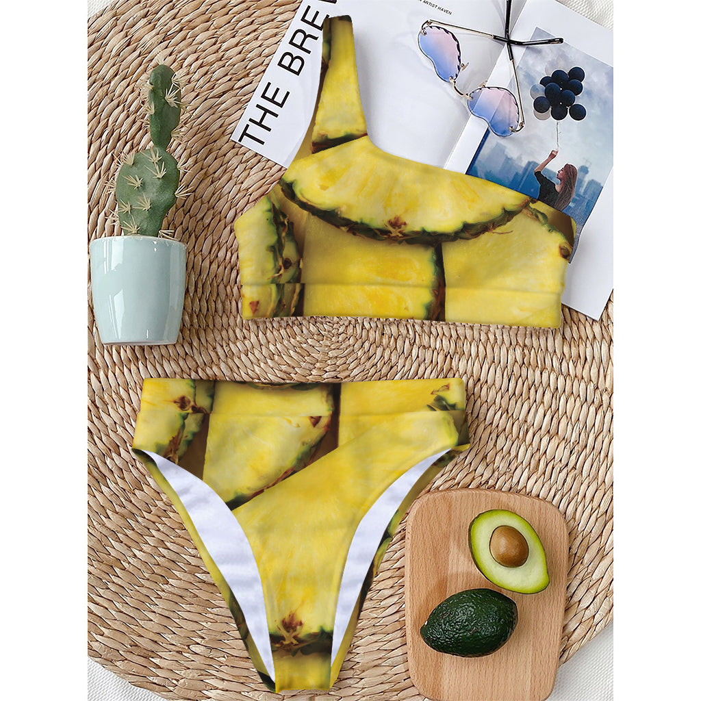 Pineapple Slices Print One Shoulder Bikini Top