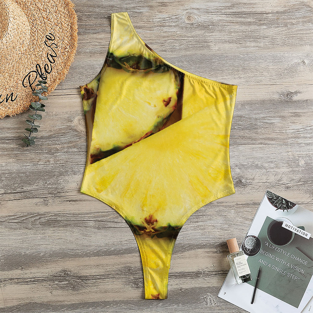 Pineapple Slices Print One Shoulder Bodysuit