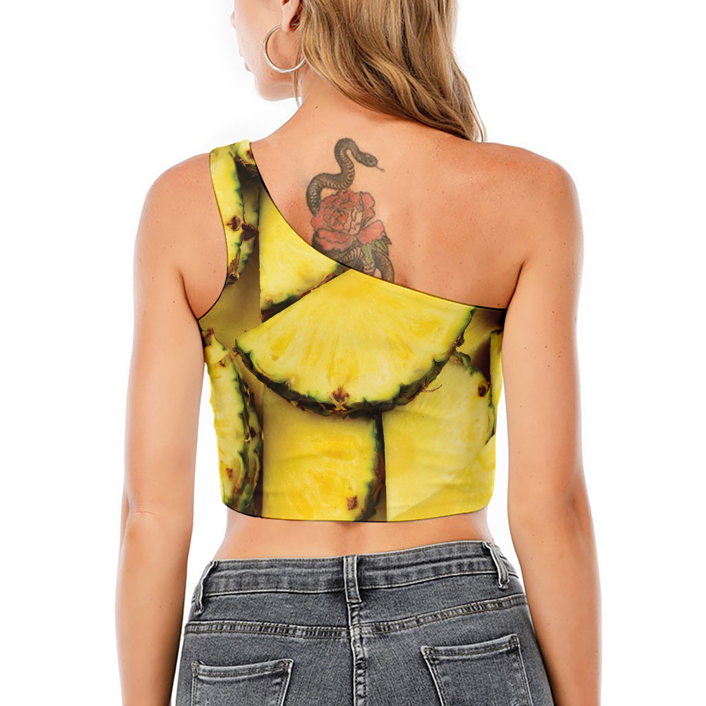 Pineapple Slices Print One Shoulder Crop Top