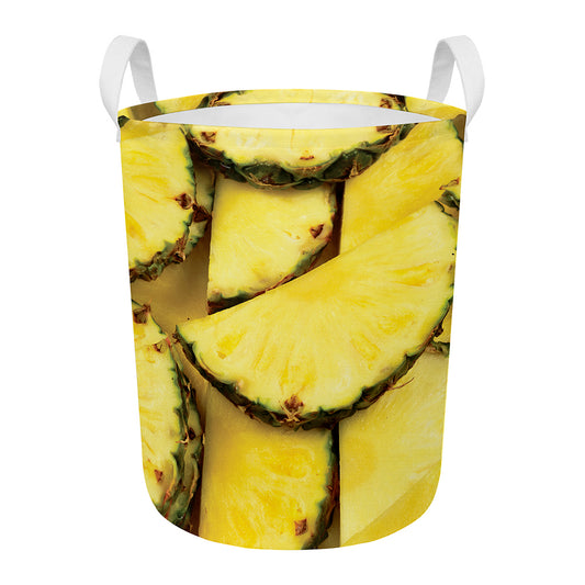Pineapple Slices Print Round Laundry Basket