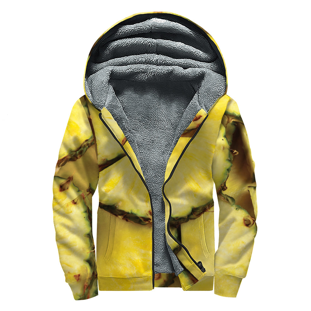 Pineapple Slices Print Sherpa Lined Zip Up Hoodie